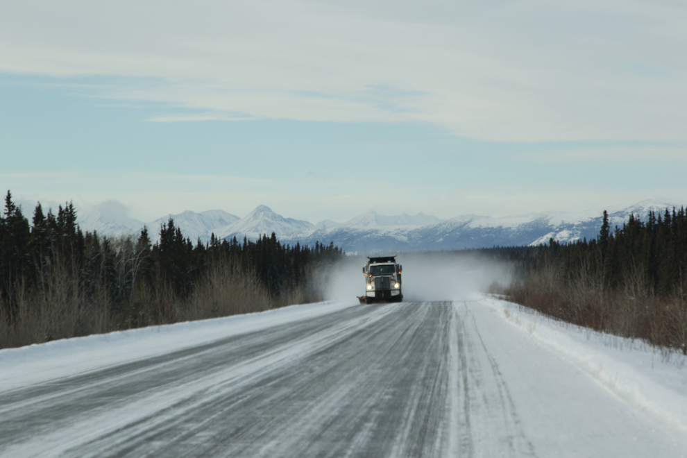 A snowplow on the Alaska Highway east of Haines Junction in February