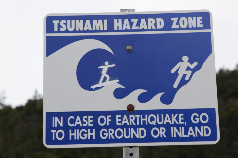 This irreverent, very 'Skagway,' modification of the Tsunami Hazard Zone warning sign at the bridge always makes me smile.