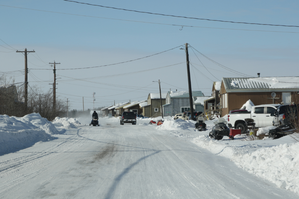 A residential street in Aklavik, NWT.