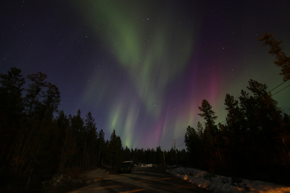 A Spring aurora borealis display at Whitehorse, Yukon.