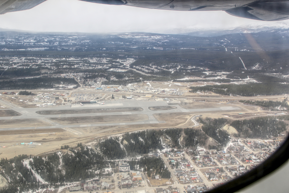 An aerial view of the Whitehorse airport in mid April.