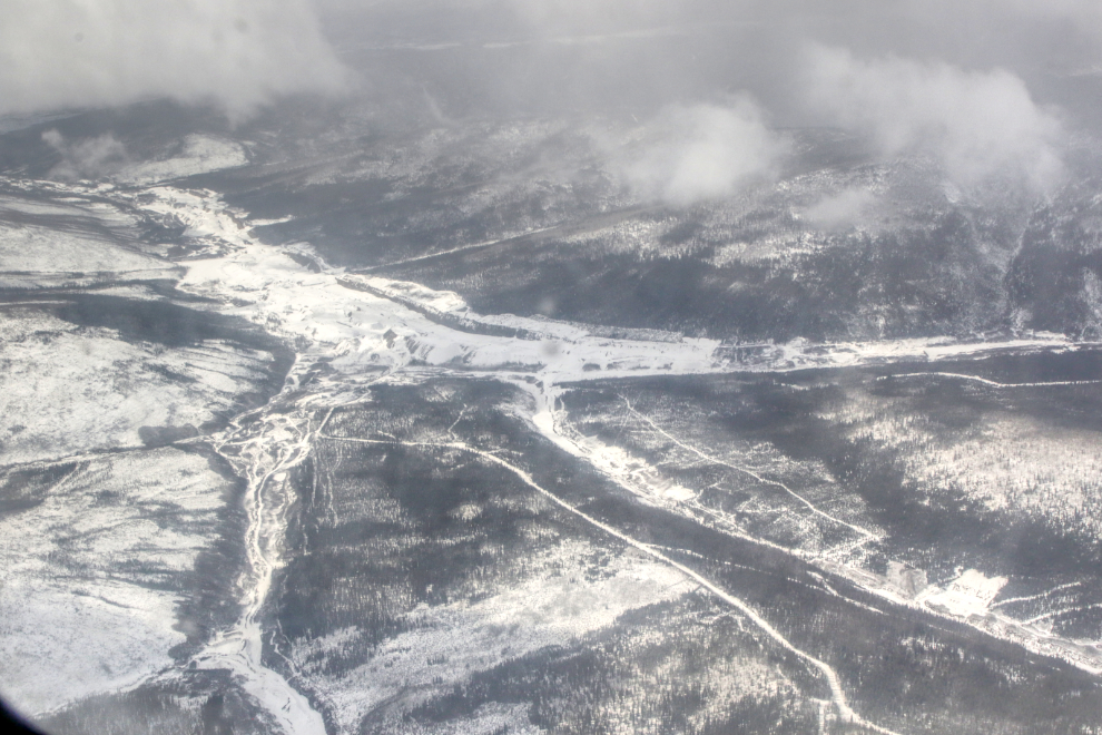 An aerial view of the Klondike goldfields in mid April.