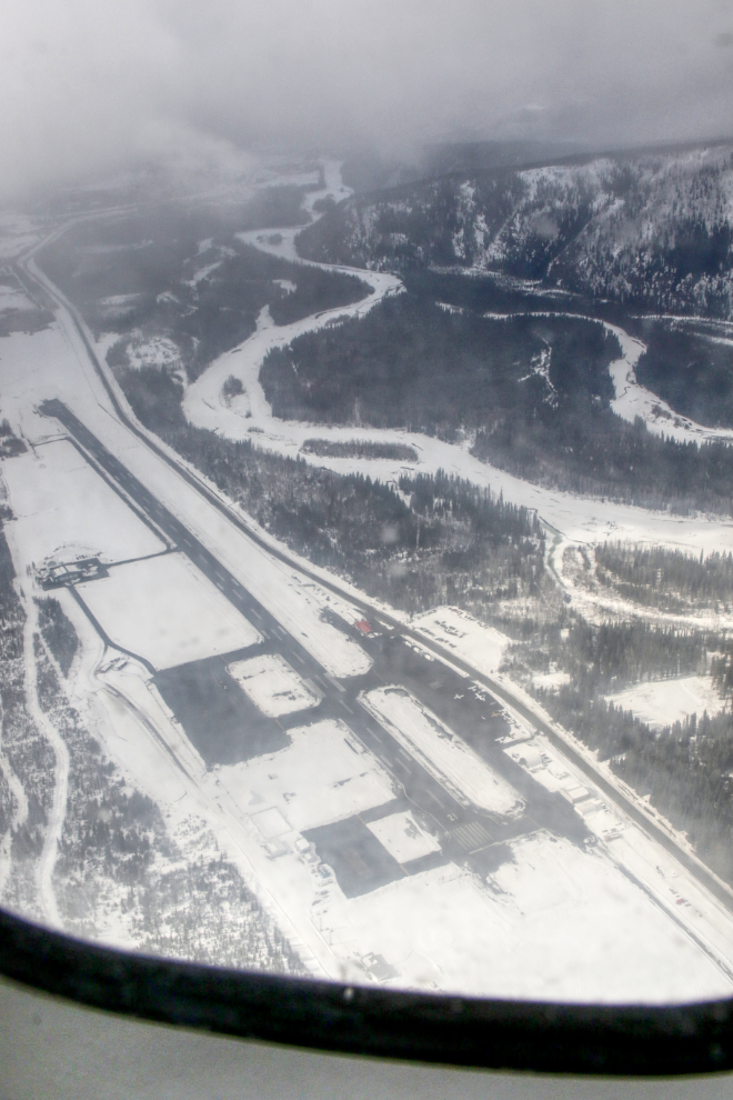 An aerial view of the Dawson City airport.