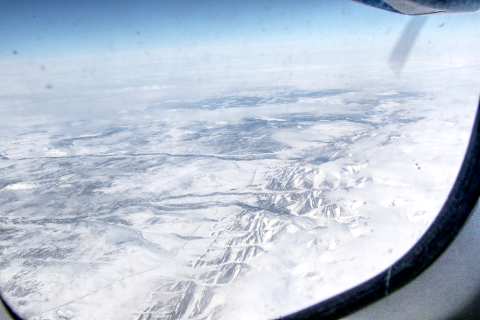 Flying over the Ogilvie Mountains and Dempster Highway in mid April