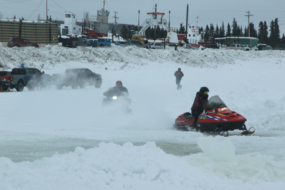 A snowmobile race at the Muskrat Jamboree at Inuvik, NWT.