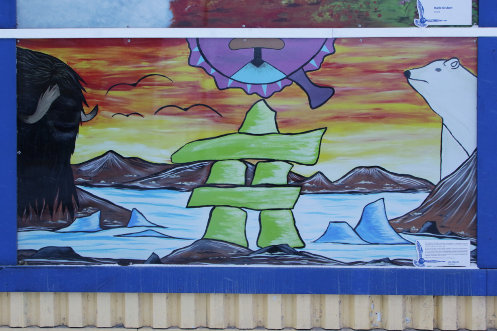 Public art in downtown Inuvik, NWT, in April.