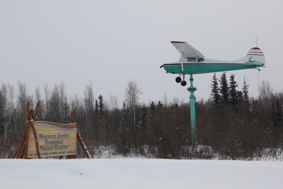 Wind vane airplane at the Western Arctic Regional Visitor Centre in downtown Inuvik, NWT, in April.