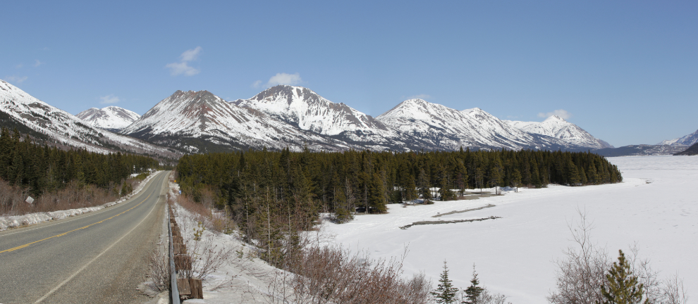 The South Klondike Highway and Tutshi Lake in early April.