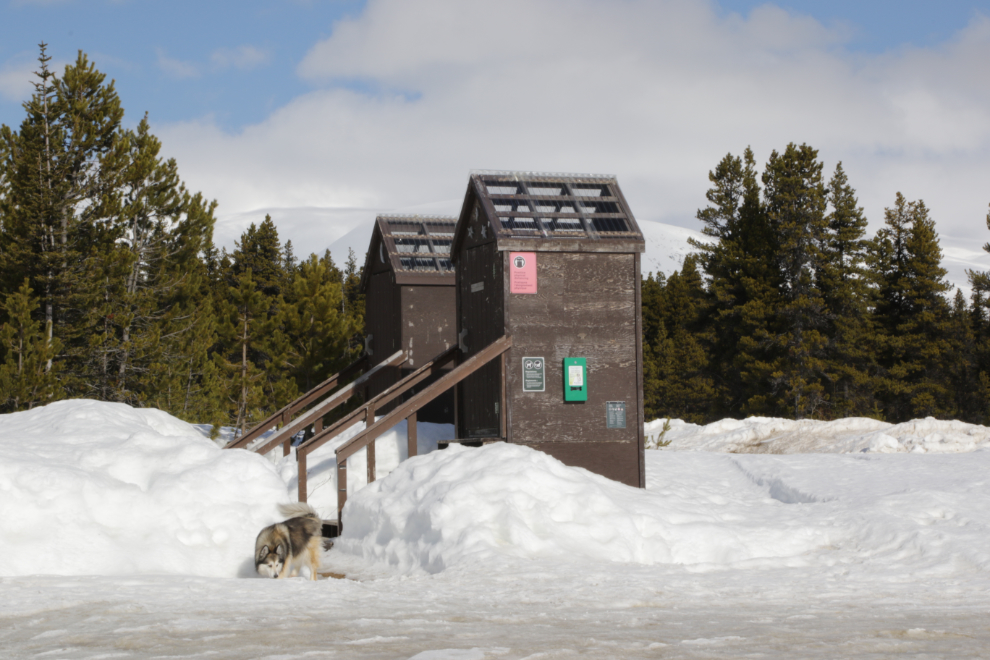 Outhouses at Log Cabin, BC, in early April.