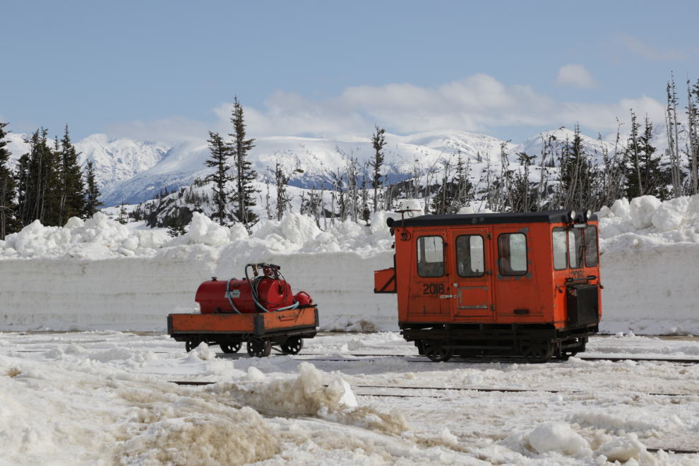 A Casey on the White Pass & Yukon Route railway line at Fraser, BC, in early April.