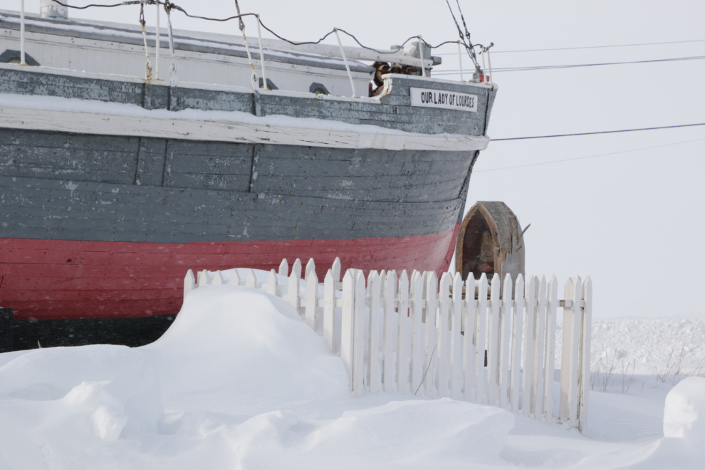 Our Lady of Lourdes mission boat at Tuktoyaktuk, NWT, in mid April.