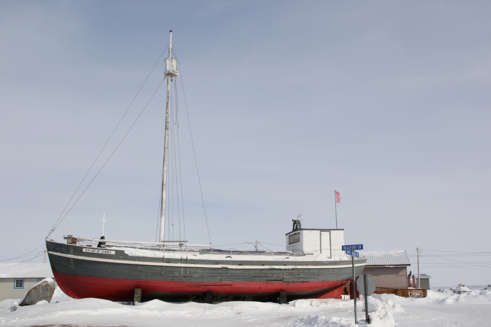 Our Lady of Lourdes mission boat at Tuktoyaktuk, NWT, in mid April.