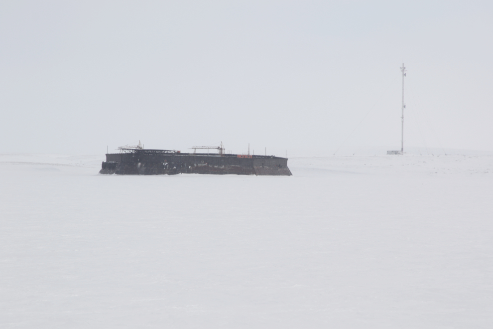 A CRI (Caisson Retained Island) built by Imperial Oil at Tuktoyaktuk, NWT, in mid April.