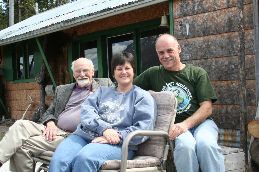 Murray Lundberg, his wife Cathy, and his Dad Robert at their cabin in Carcross, Yukon.