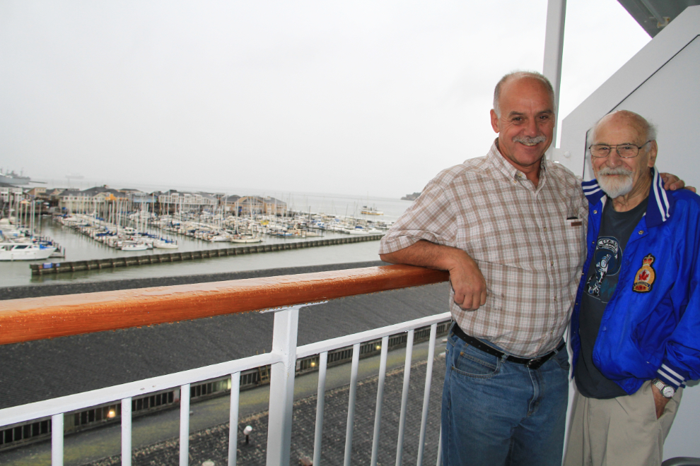 Murray Lundberg and his Dad Robert on their balcony on the Norwegian Sun in San Francisco.