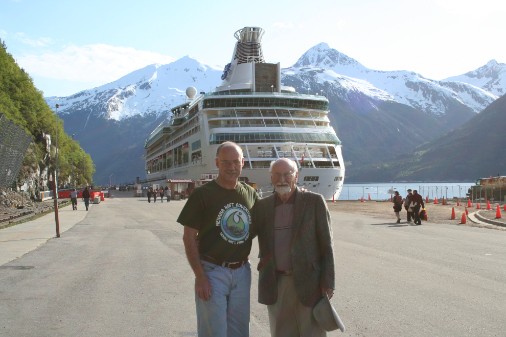 Murray Lundberg and his Dad Robert in front of their cruise ship Vision of the Seas.