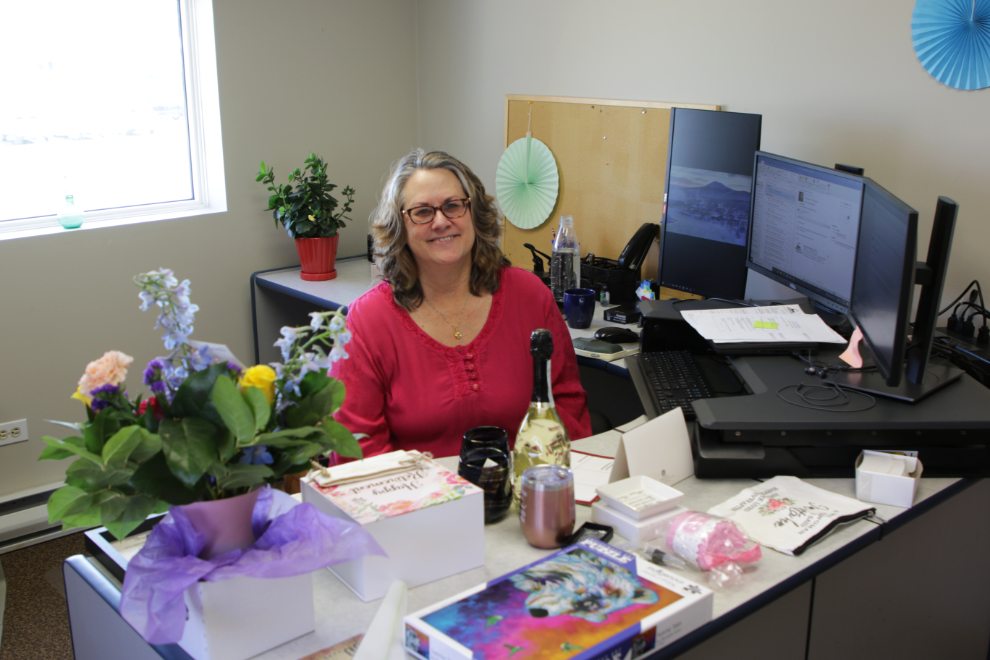 Cathy Dyson, Land Development Supervisor for the City of Whitehorse, on her final day before retiring.