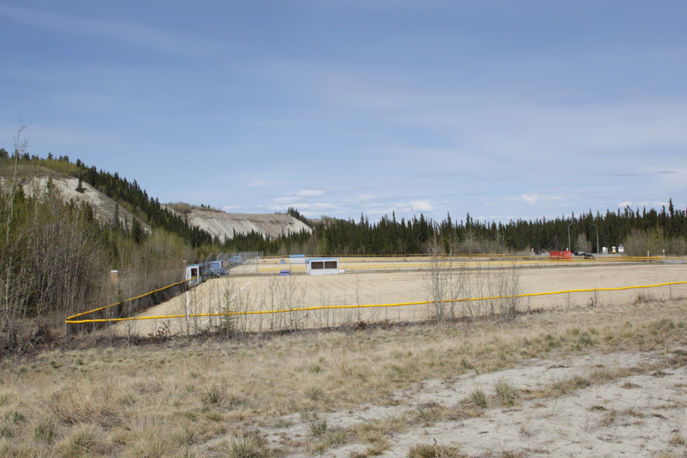 The Robert Service Way ball diamonds, at the south edge of downtown Whitehorse.