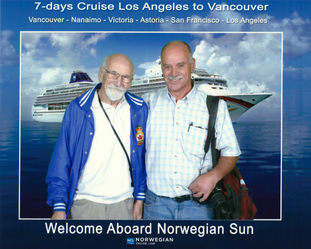 Murray Lundberg and his Dad Robert boarding the Norwegian Sun at Vancouver, BC.