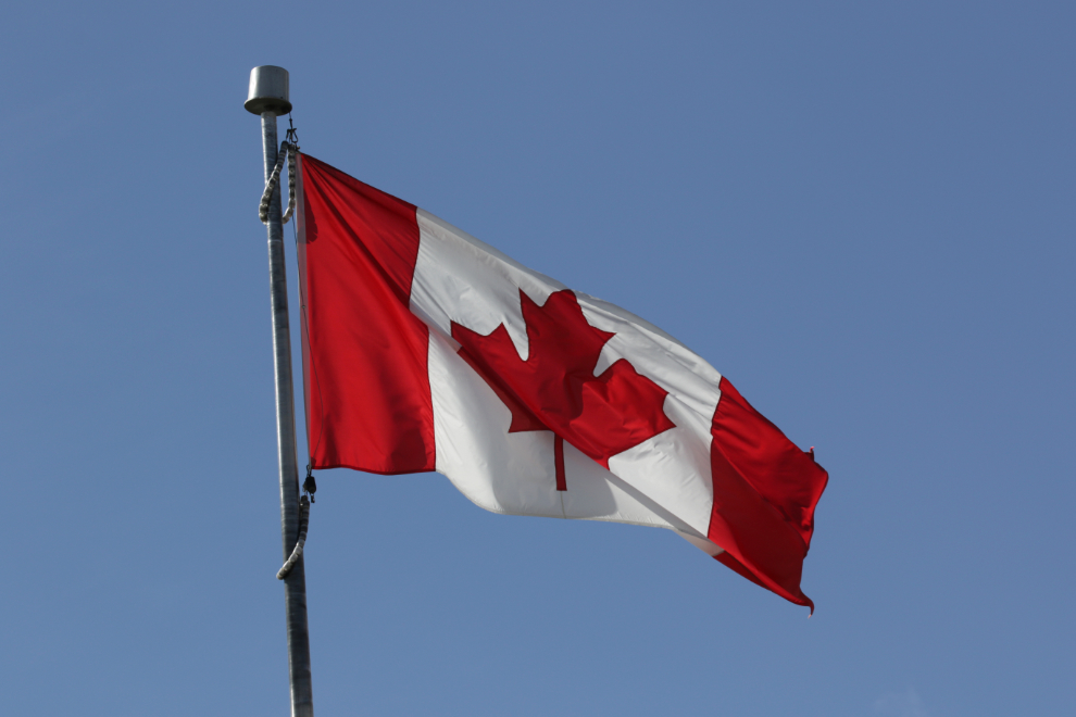 Canadian flag in a light breeze.