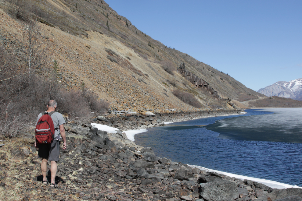 Walking to the ruins of the historic Venus silver mill, Yukon.