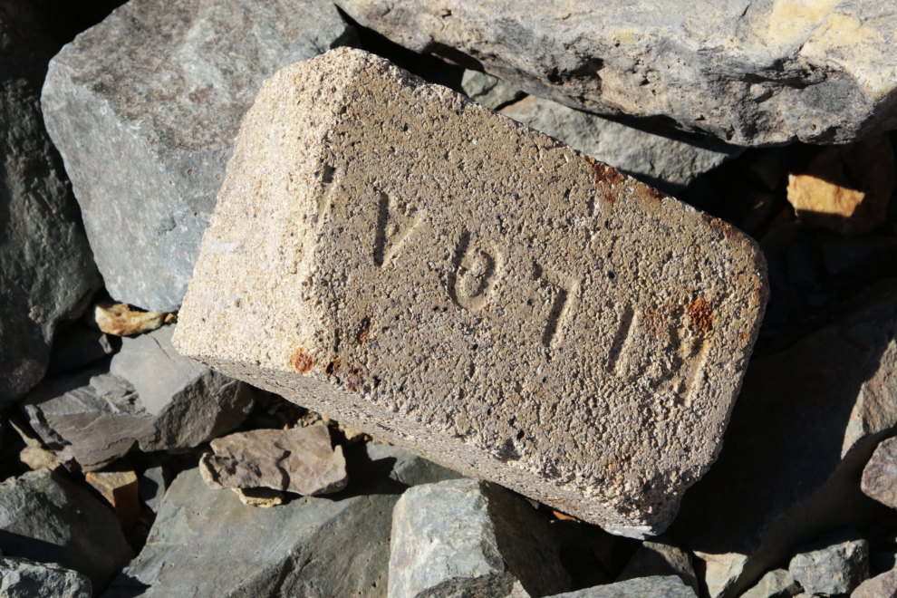 A Kilgard fire brick in the ruins of the historic Venus silver mill, Yukon.