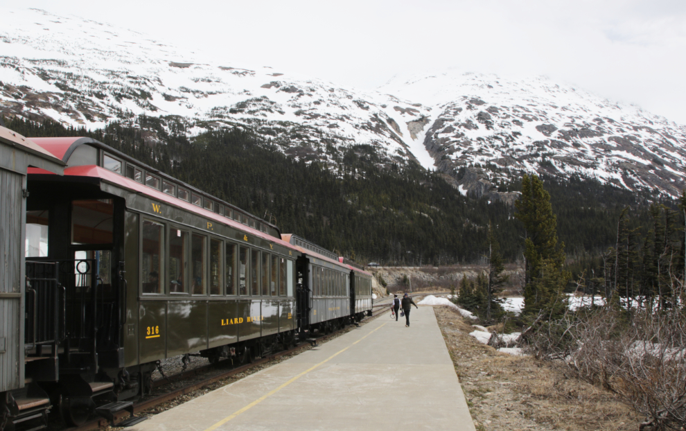 Riding the White Pass & Yukon Route railway.