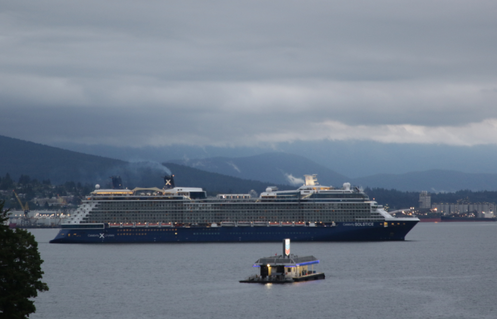 The cruise ship Celebrity Solstice arriving at Vancouver.
