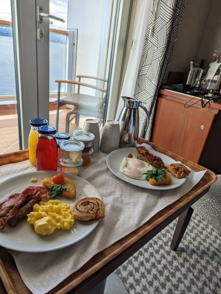 Room service breakfast on the cruise ship Nieuw Amsterdam.