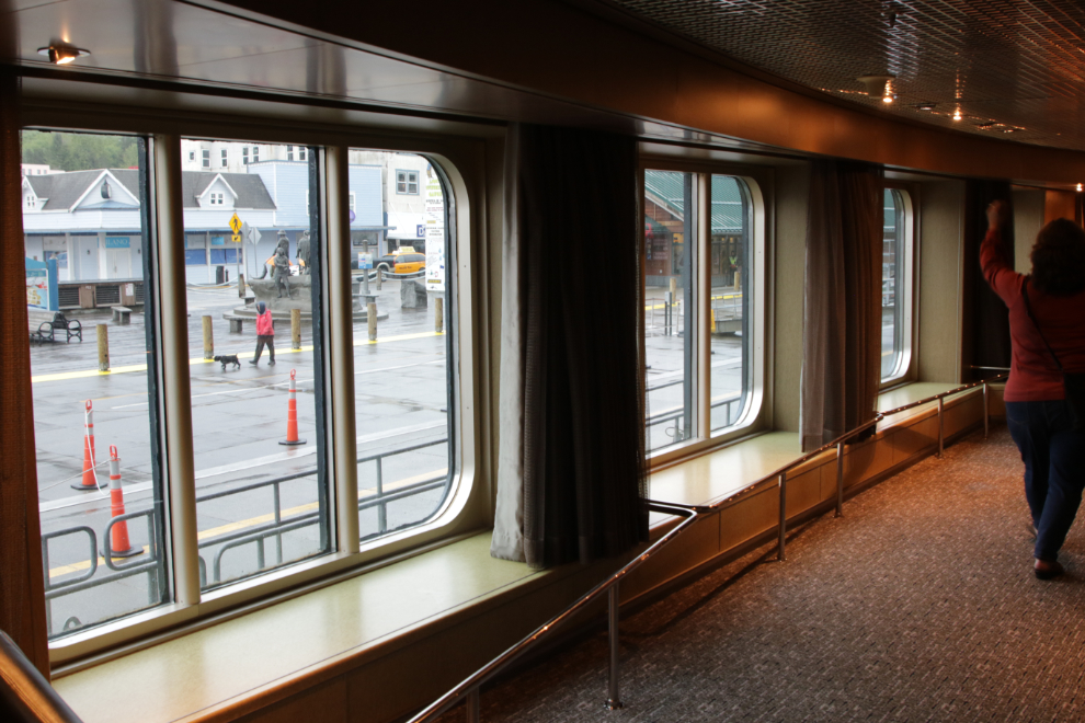 Walking to the dining room on the cruise ship Nieuw Amsterdam while docked at Ketchikan, Alaska.