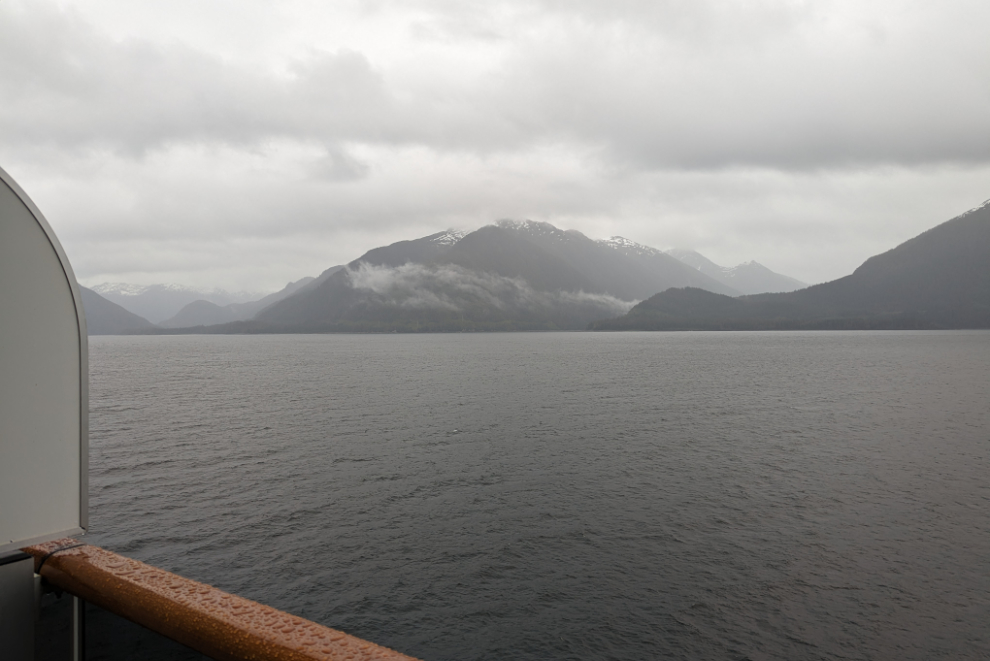 Sailing up Gastineau Channel, Alaska, on a rainy morning.