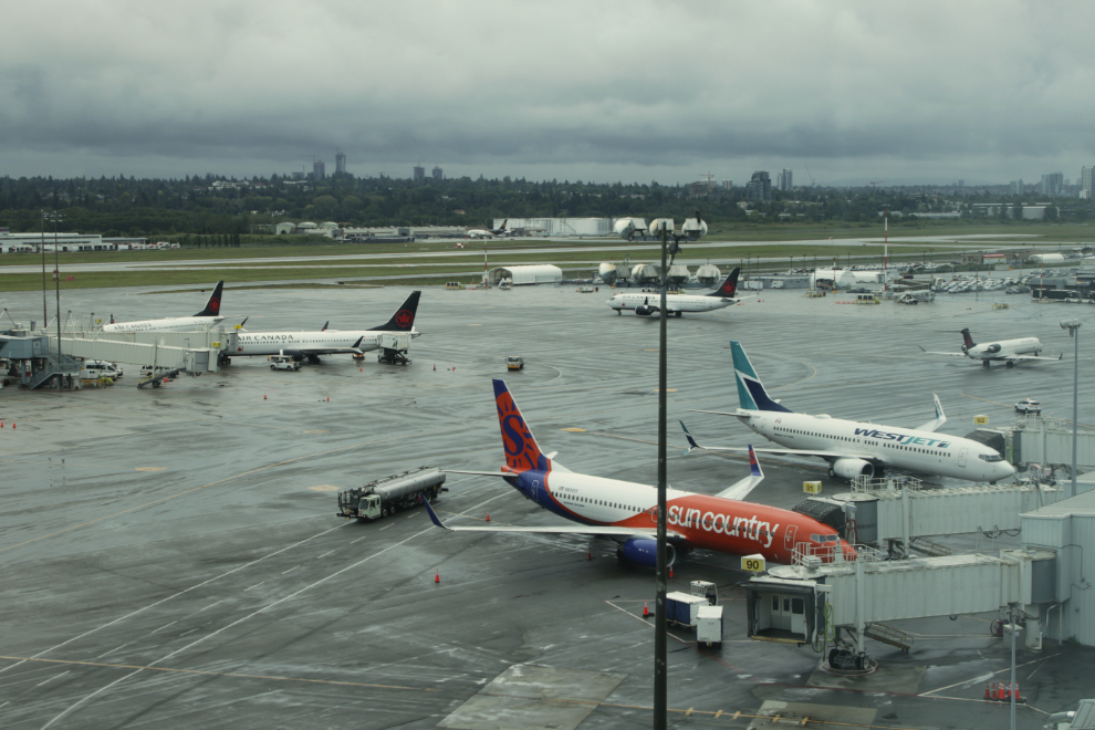 Busy ramp on a rainy day at Vancouver, BC (YVR).