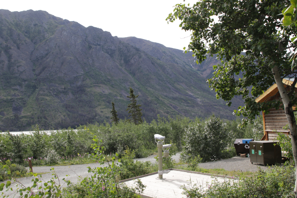 Binoculars outside the picnic shelter at Conrad Campground, Yukon.