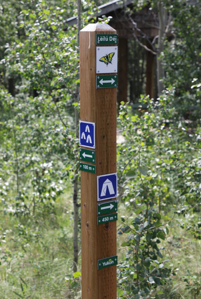 Walking to walk-in tent sites  at Conrad Campground, Yukon.