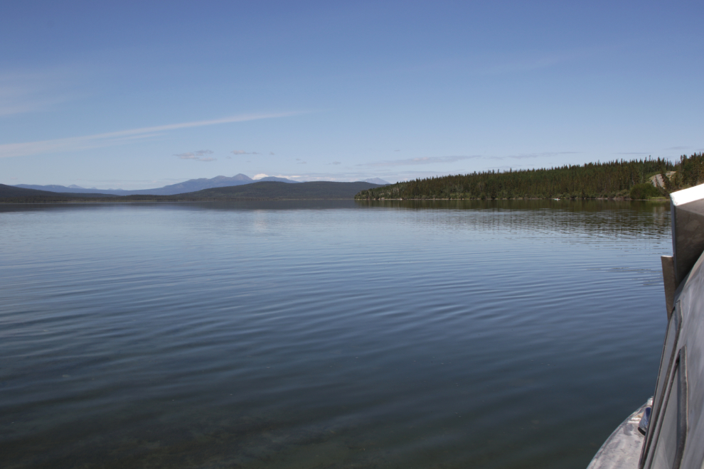 Boating on Little Atlin Lake, Yukon.