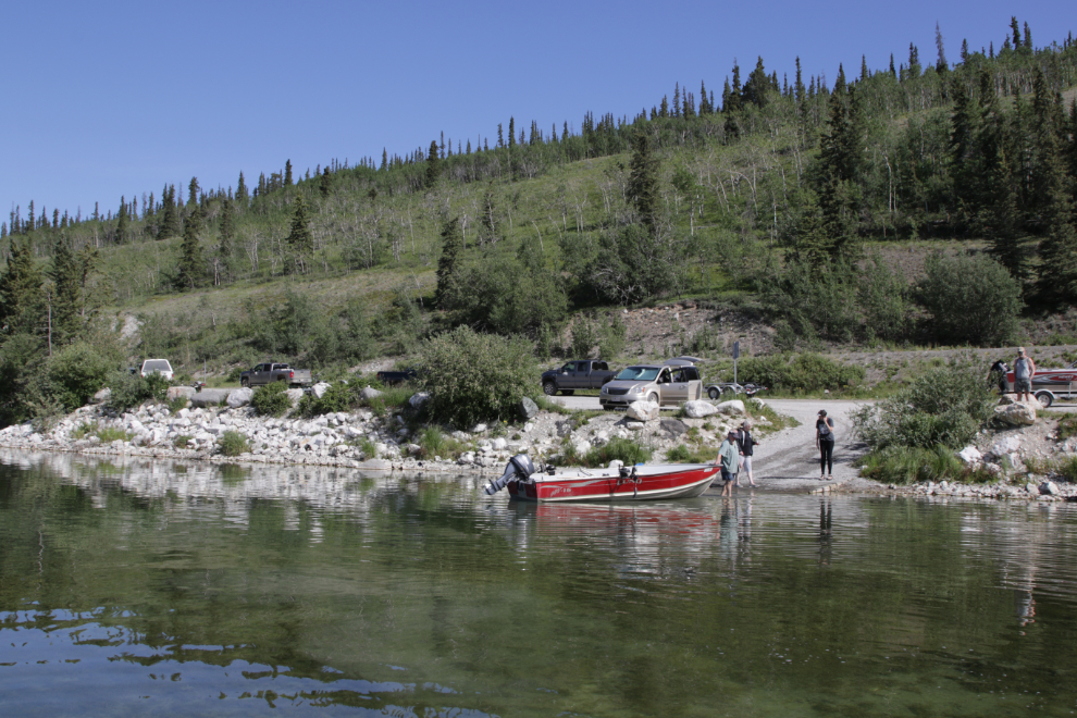 Boating on Little Atlin Lake, Yukon.