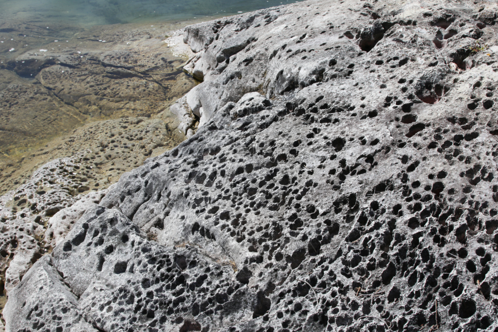 Limestone rock along Little Atlin Lake, Yukon.