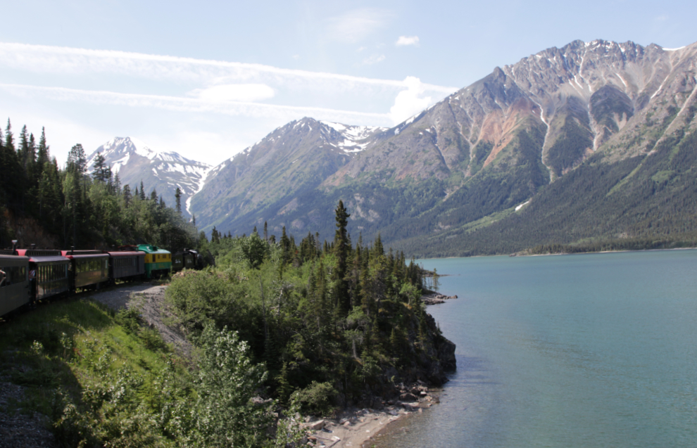 The WP&YR railway along Lake Bennett, Yukon.