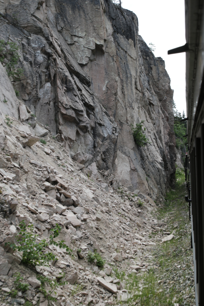 Cliffs along the WP&YR railway, Lake Bennett, BC.