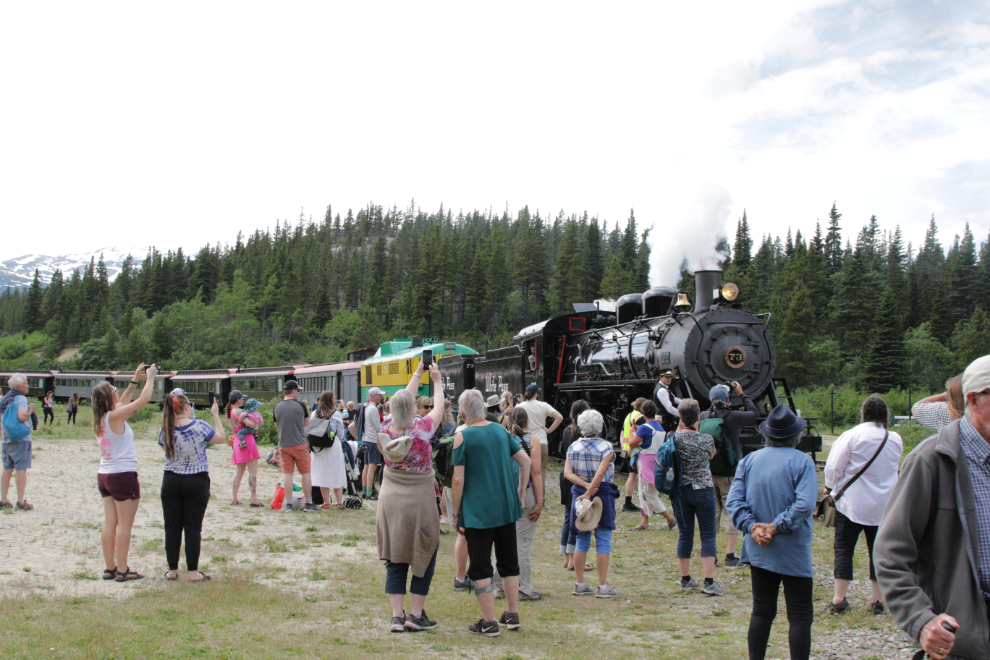 A White Pass steam train excursion at Bennett, BC.
