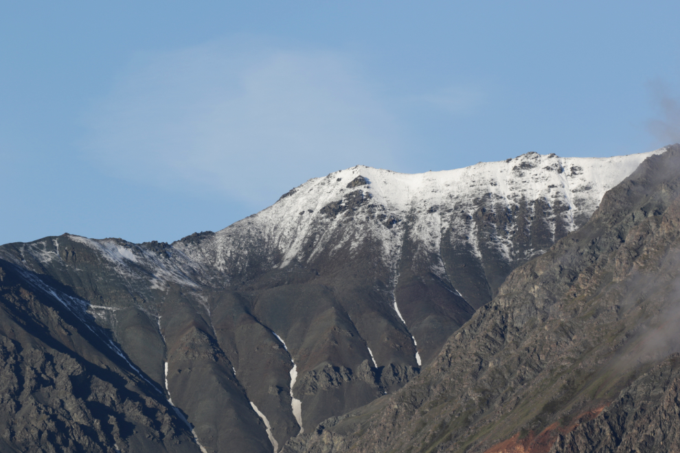 Fresh snow on August 1st at Kluane Lake, Yukon.