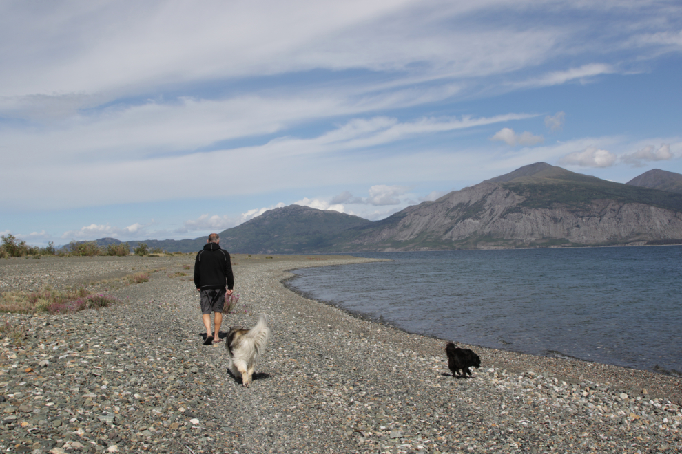 Beach walk at Congdon Creek Campground, Yukon.