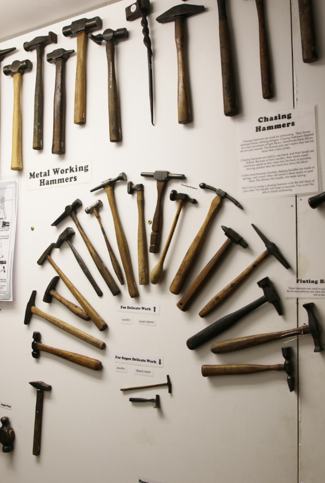 Metal-working hammers and chasing hammers at the Hammer Museum in Haines, Alaska