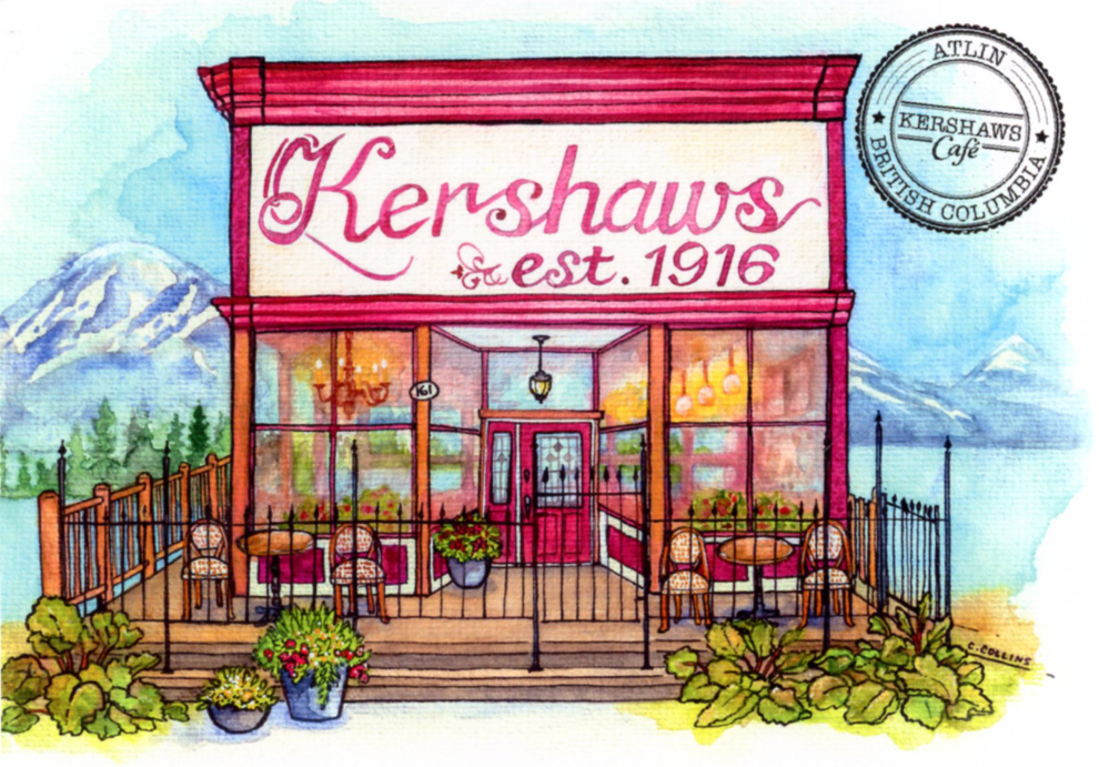 Kershaw's Cafe at Atlin, BC - painting by Atlin artist Cass Collins.