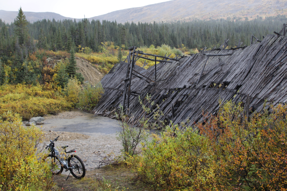 The historic wooden Boulder Creek dam, Atlin, BC