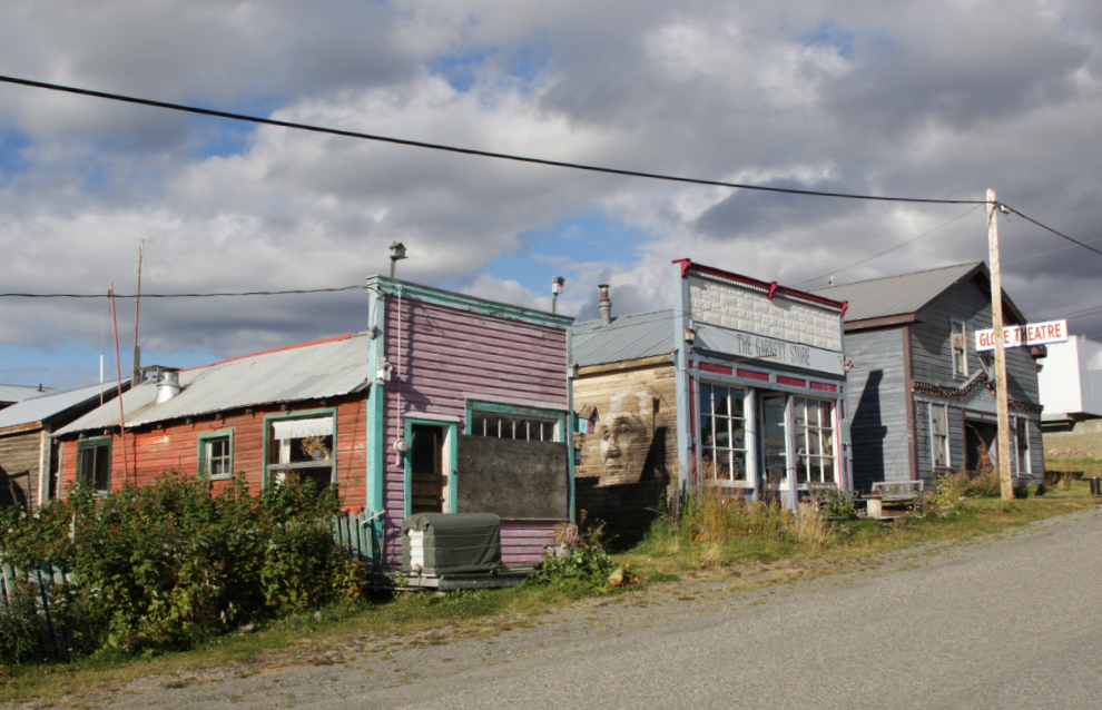 Historic buildings along Pearl Avenue in Atlin, BC.