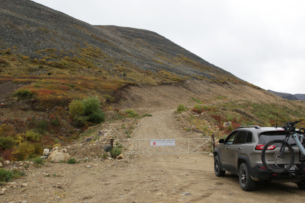 The gate on the road at Ruby Mountain, Atlin, BC.