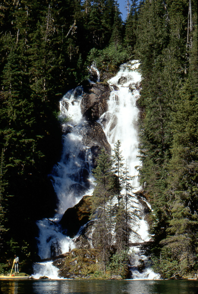 Paddling BC's Bowron Lakes circuit in 1968 - a large waterfall.