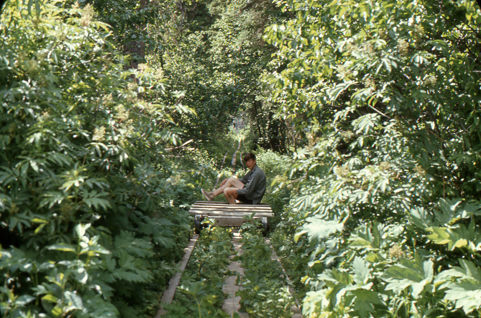 Paddling BC's Bowron Lakes circuit in 1968 - a rail portage.