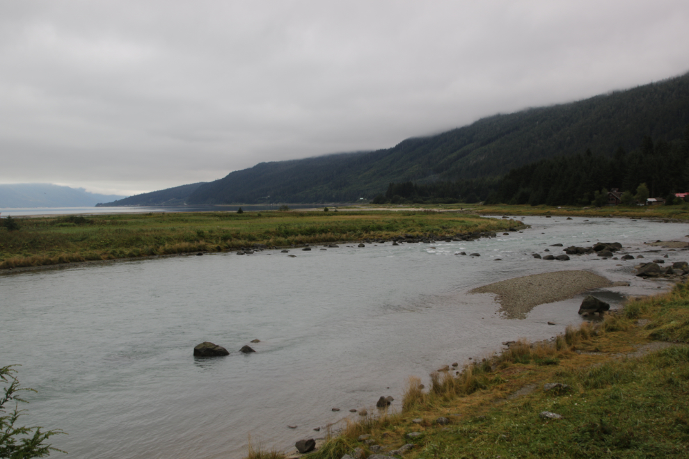 Looking down the Chilkoot River to Lutak Inlet at Haines, Alaska. 